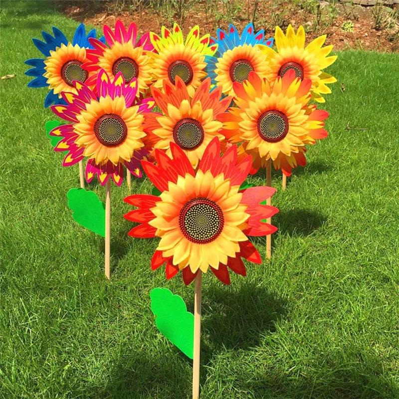 Colorful Sunflower Windmill Wind Turbine Garden Yard Decor For Lawn Garden Party Decoration Outdoor Camping Picnic