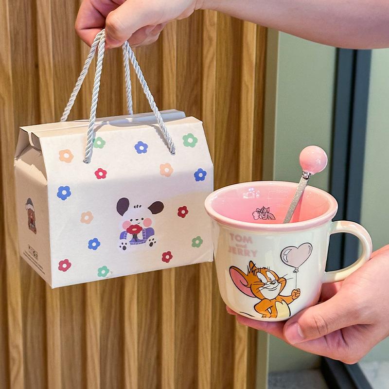Милая керамическая кружка с кошкой и мышкой для детей с мерной шкалой, бытовая чашка для питья, парная чашка для молока и кофе