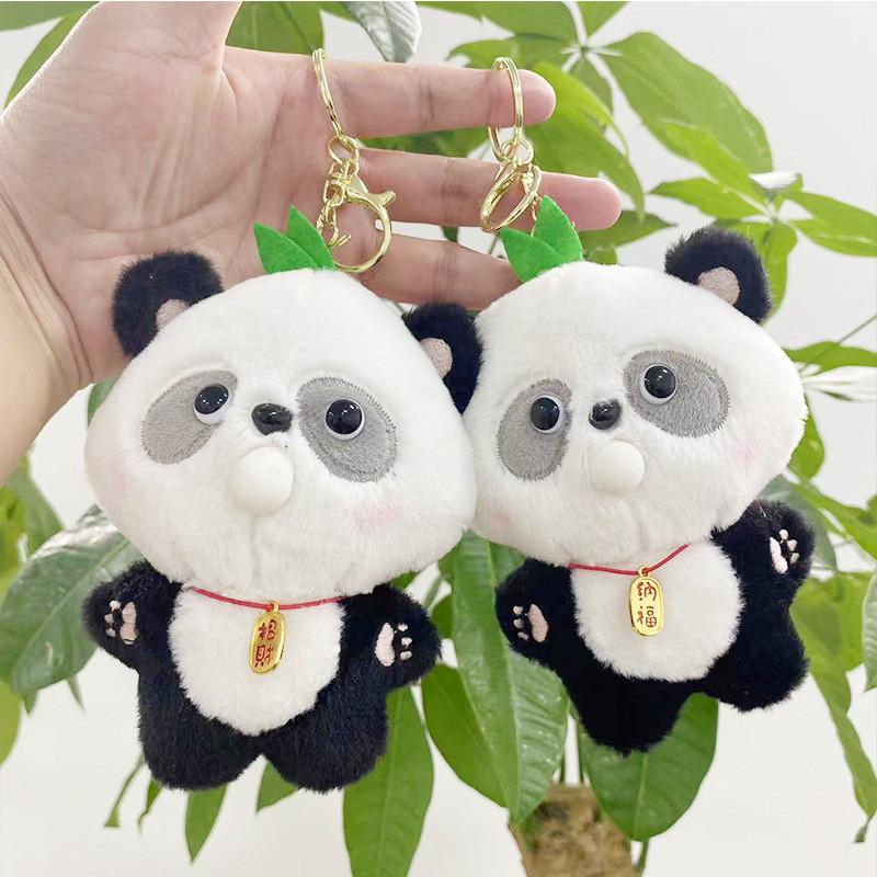 Lovely Plush Soft Panda Keychain Doll Cute Bubble Blowing Design Perfect For Gifts Collectibles And