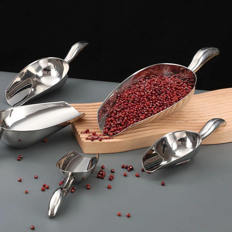 Stainless Steel Ice Shovel Coffee Beans Ice Cube Scoop Bar Ice Scraper Flour Nut Spoon Grain Dry Goods Shovel Kitchen Utensils