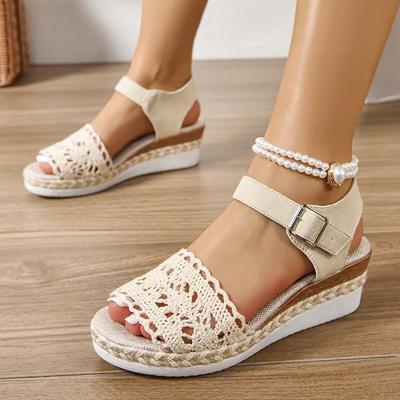 Босоножки на танкетке для женщин Лето 2025 С открытым носком Ремешок на щиколотке Босоножки на платформе Женские Толстая подошва Повседневная пляжная обувь