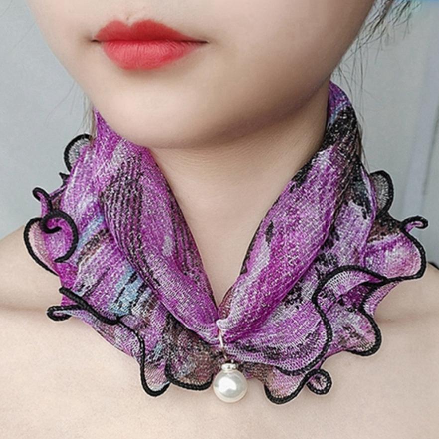 Imitation Pearls Neck Scarf Headwear Decoration Elegant Trendy Chiffon Retro For Women