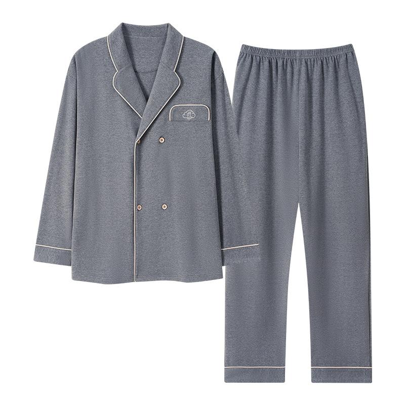 Pure Cotton Pajamas Men'S Spring And Autumn Long-Sleeved Trousers Cardigan Loose And Wearable Loungewear Suit