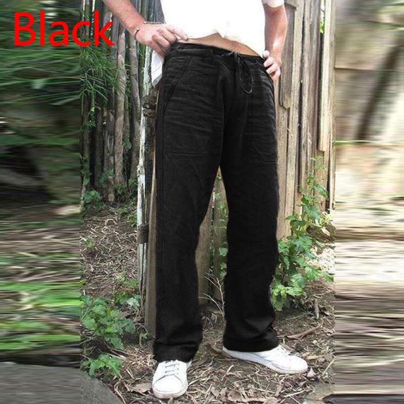 Fashion Luxury Men Nature Cotton Linen Trousers Summer Joggers Pants Male Solid Elastic Waist Trousers Straight Loose Running Pants Plus Size