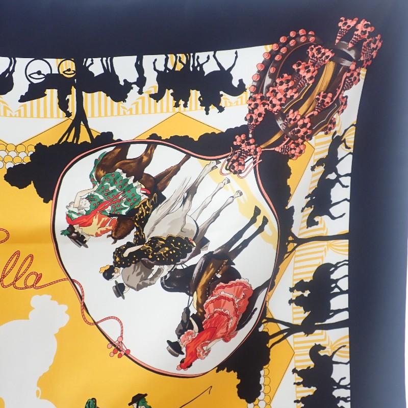 HERMES   шарф черный/желтый шелк Женский