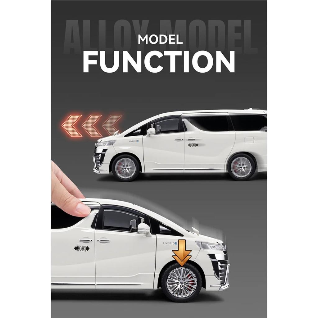 1/18 Toyota Vellfire MPV Automatic Door Alloy Car Model Sound and Light Pull Back Children's Toy Collectibles Birthday Gift