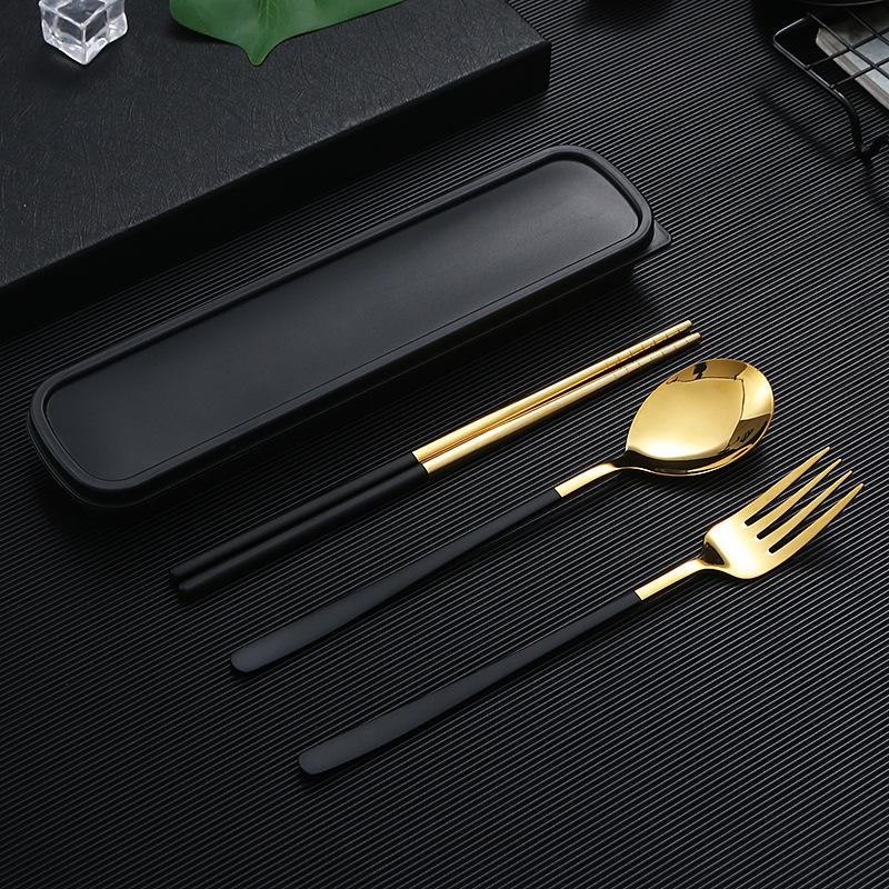 4 шт., дорожный набор столовых приборов, набор многоразовой посуды из нержавеющей стали 18/8 с футляром, портативная посуда, набор вилок, ложек и палочек для еды