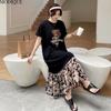 MODIQUE Summer Plus Size New Women Loose Bear Printding Floral Pleated Patchwork Long Dresses Female Casual Short Sleeve O-Neck Dresses