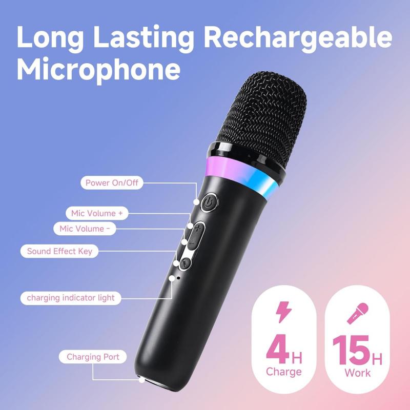 Karaoke Microphone,Dual Handheld Rechargeable Mic with 3.5mm Aux in and Out Receiver,Volume Control Karaoke Microphone for Singing, Speech, Home