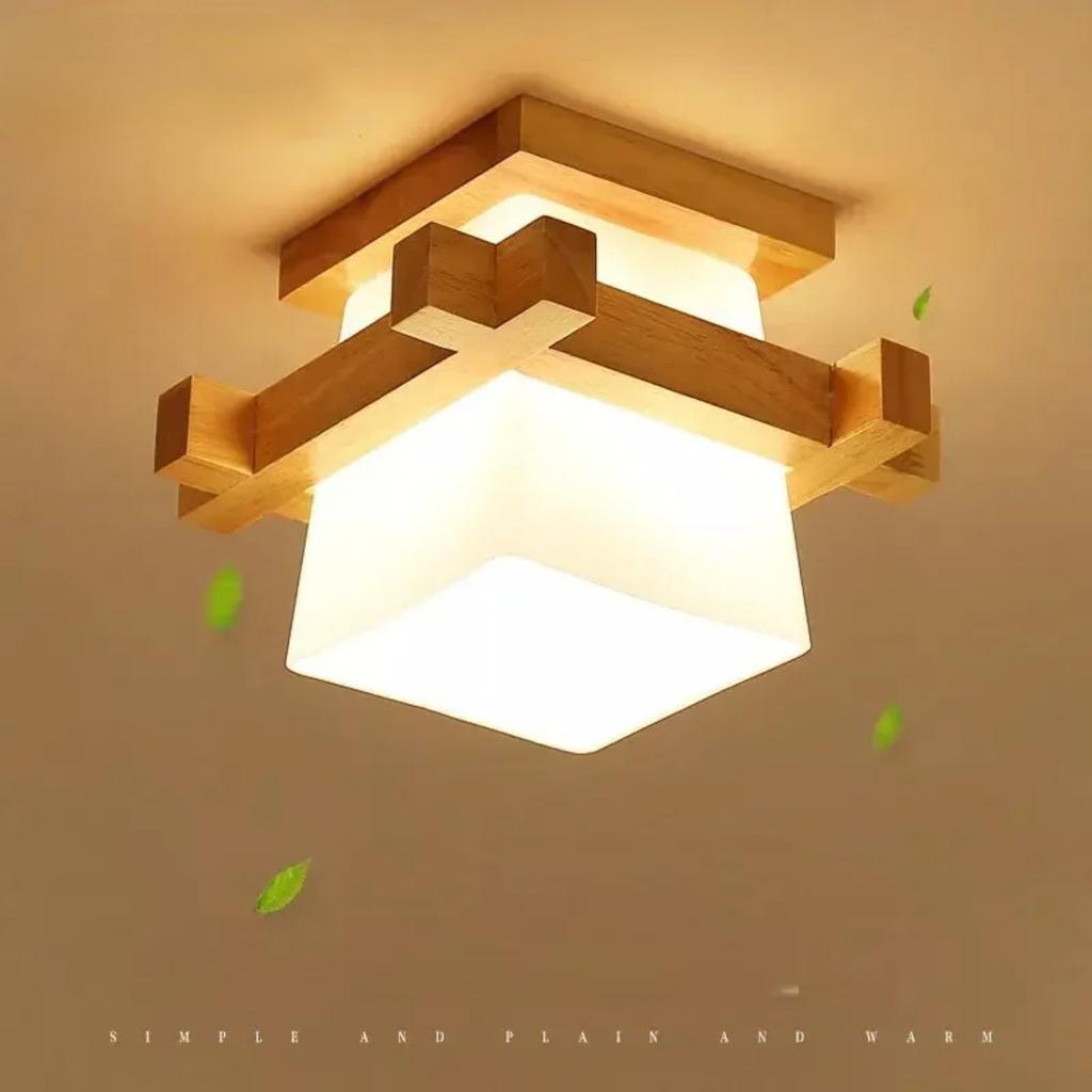 New Elegant, Contemporary, and Welcoming Wooden Tatami Glass Ceiling Lamp Light from Japan Transforms Your Balcony, Porch, or Ha