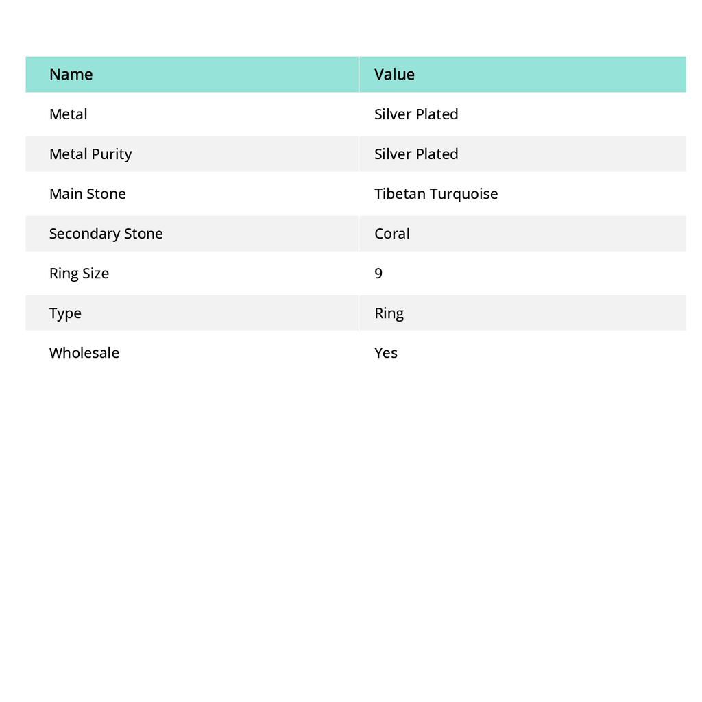 Натуральная тибетская бирюза, коралловый драгоценный камень, кольцо ручной работы, размер 9 R1L52
