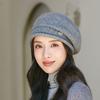 Ladies Winter Pile Hat Baggy Knitted Solid Color Elastic Retro Style Women Cap Anti-slip Warm Beret for Outdoor Activities Daily Wear