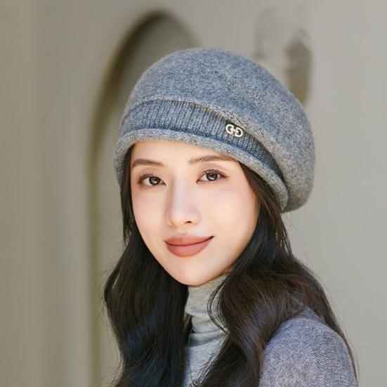 Ladies Winter Pile Hat Baggy Knitted Solid Color Elastic Retro Style Women Cap Anti-slip Warm Beret for Outdoor Activities Daily Wear