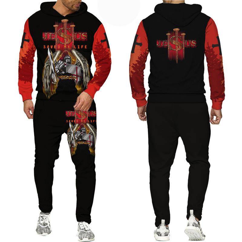 Новейшая толстовка с 3D принтом рыцарей тамплиеров/набор в стиле Харадзюку, уличная одежда в стиле хип-хоп, костюм, крутые мужские толстовки + брюки, спортивный костюм, комплект
