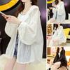 Women's Spring and Summer Plus Size Solid Color Hooded Lace Thin Section Short Section Sun Shirt Long-sleeved Loose Cardigan Zipper Sun Shirt