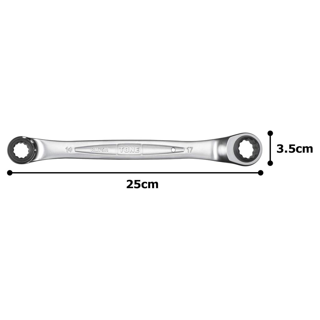 TONE 75 Degree Double Ended Ratchet Box Wrench Hole Width Across Flats 14 X 17 Mm (deep Type) RM75A-1417