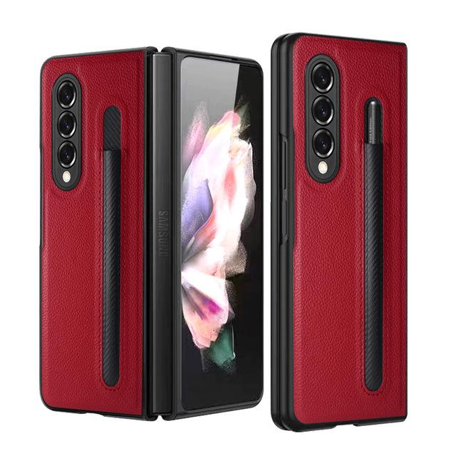 Модный чехол с отделением для ручки личи для Samsung Galaxy Z Fold 4 3 Pu + ПК с кожаным рисунком, антидетонационные роскошные чехлы для Fold3 F9260