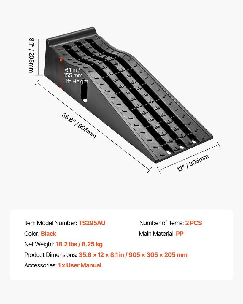 Car Ramps, 2 PCS 5897 kg GVW Capacity, 155 mm Lift Height, Portable High Profile Car Service Ramps for Home Garage Maintenance and Oil Changes, Heavy