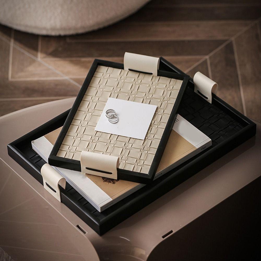 Handmade Woven Leather Storage Tray Rectangle Cake Fruit Dessert Tray  Water Cup