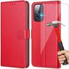 Case - PROSHOP - for Samsung A53 5G - Red - 360° Protection - Leather Effect - Viewing Stand - with 2 Tempered Glasses