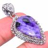 Natural Charoite Gemstone Handmade 925 Solid Sterling Silver Pendant 1.77" O9l70