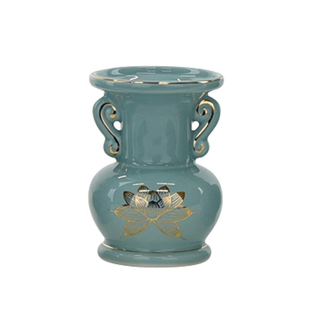 [Hasegawa Buddhist Altars] Buddhist Altar Flower Vase, Buddhist Altar Accessories, Ceramic Flower Vase, Blue Background, Gold Lotus, 4.0