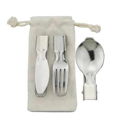 Складной складной набор столовых приборов, 3 шт., портативный набор посуды, походная вилка, ложка, ножи, обеденный набор из нержавеющей стали 304, посуда из нержавеющей стали