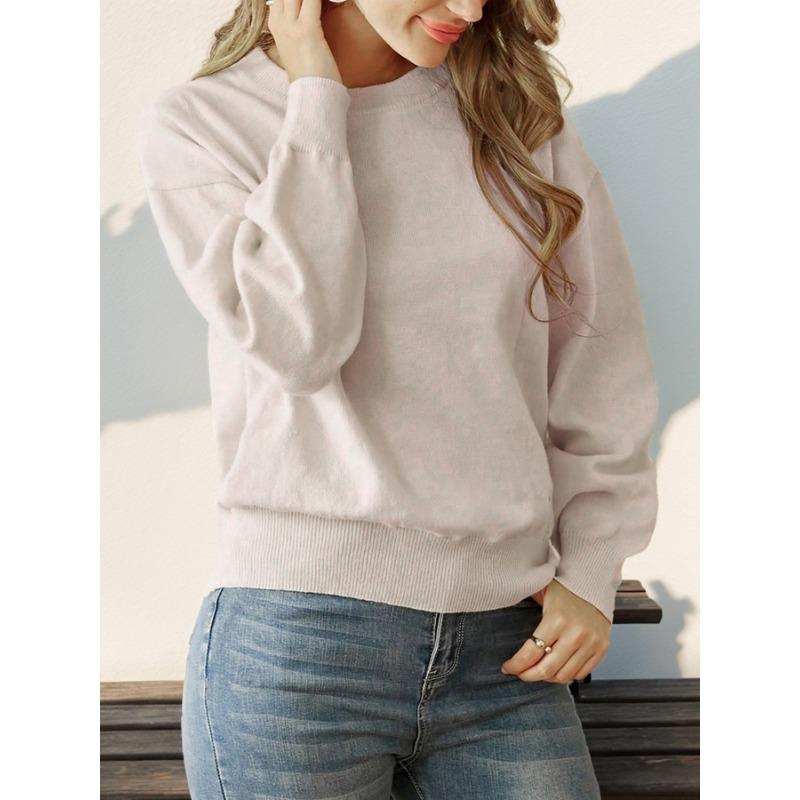 Осенне-зимний женский однотонный свитер с круглым вырезом и длинными рукавами