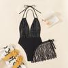 Женские сексуальные эластичные бикини с глубоким V-образным вырезом, летние обтягивающие цельные купальники с открытой спиной и бретелькой через шею