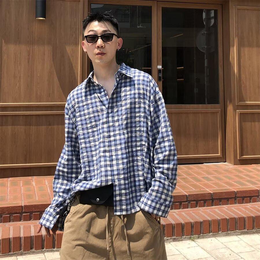 Мужская рубашка Maillard Wear в американском стиле в клетку, тонкое пальто для мальчиков, модная рубашка в корейском стиле