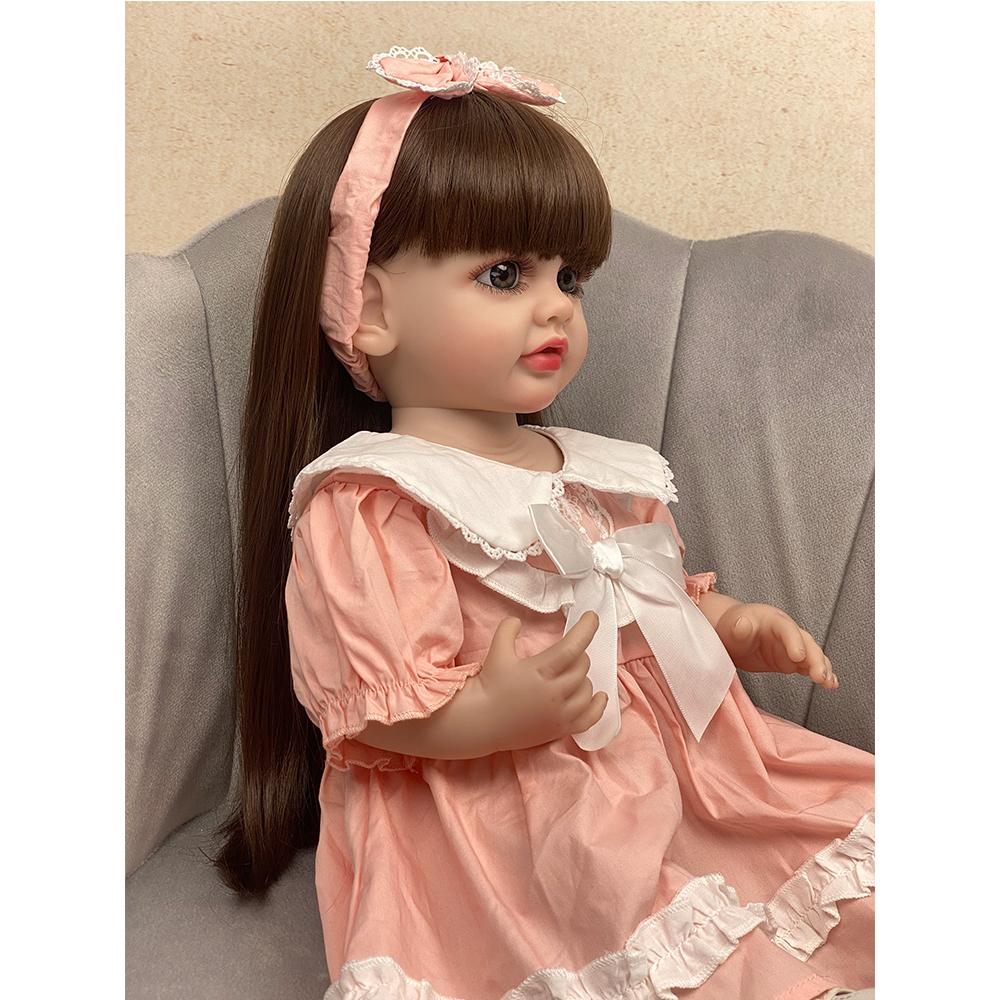 55 см куклы реборн, полностью силиконовые, детские, реалистичные, кукла для новорожденных девочек, розовое платье, водонепроницаемая игрушка принцессы для малышей, подарок для детей