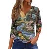 Жен. Футболка Футболка С принтом Пуговицы Рукав 3/4 Повседневные Выходные Мода Классический V-образный вырез Обычный Топ