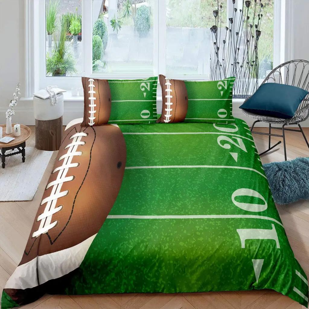 American Football Duvet Cover Set Full Size Sports Games Bedding Set Soccer Rugby Field Comforter Cover for Boys Quilt Cover Set