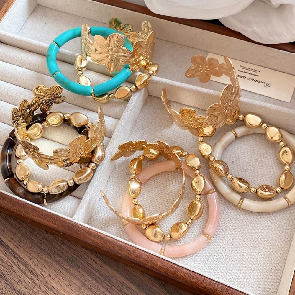 3Pcs/Set Gold Big Flower Bangle Set Bohemian Cuff Bracelets Set New Irregular Cuff Bracelet Jewelry