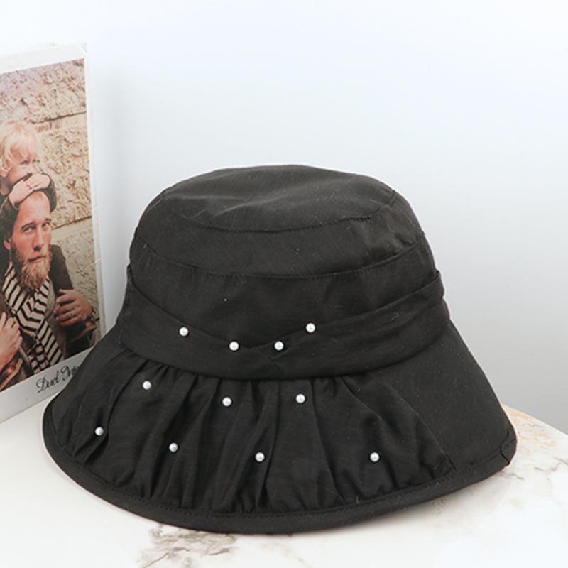 Foldable Japanese summer women's beads short along bucket hat versatile go out sun hat trendy