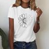 Women's Short Sleeved Shirt V-neck Fashionable Sunflower Printed T-shirt Casual Top, Shoulder Length Short Sleeved Top