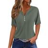 Women's T Shirt Tee Casual V-neck Short-sleeved T-shirt Solid Button Top
