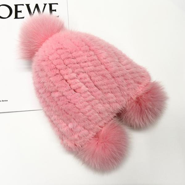 Kids Warm Winter Hats Natural Mink Fur Knitted Beanies 3 Balls Stylish Outdoor Snow Earflap Hats