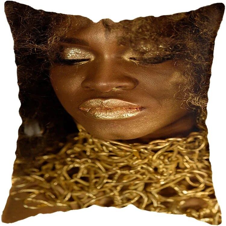 Наволочка для спальни, черно-золотая африканская женская подушка для гостиной, декоративная подушка