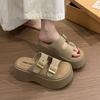 Thick-soled Heightening Slippers for Women's Summer Wear, New Go-out Beach One-word Cool Slippers