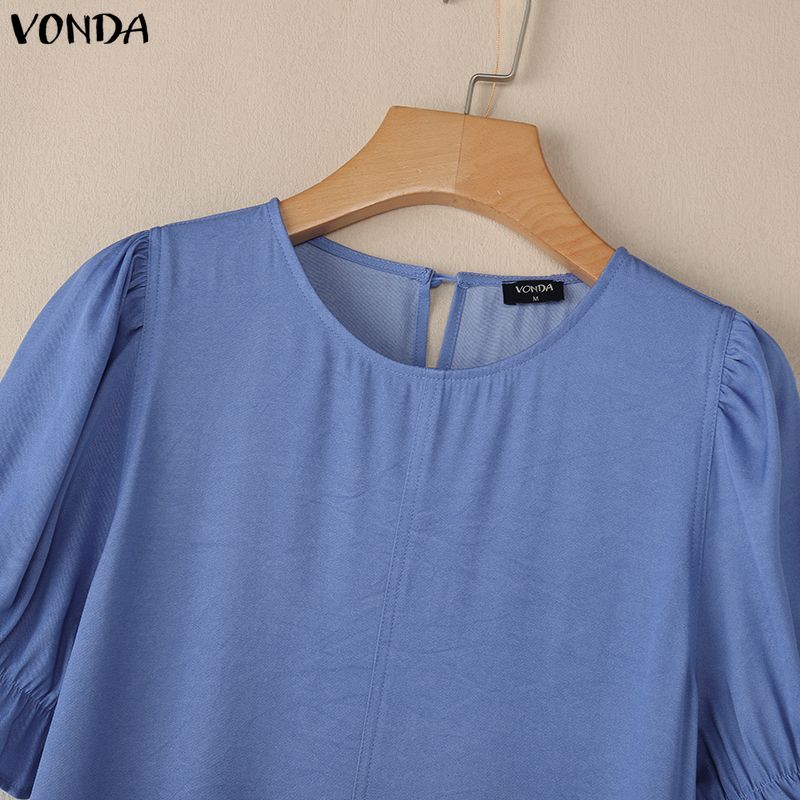 VONDA Женское элегантное платье А-силуэта с круглым вырезом, короткими рукавами и оборками, повседневное длинное платье