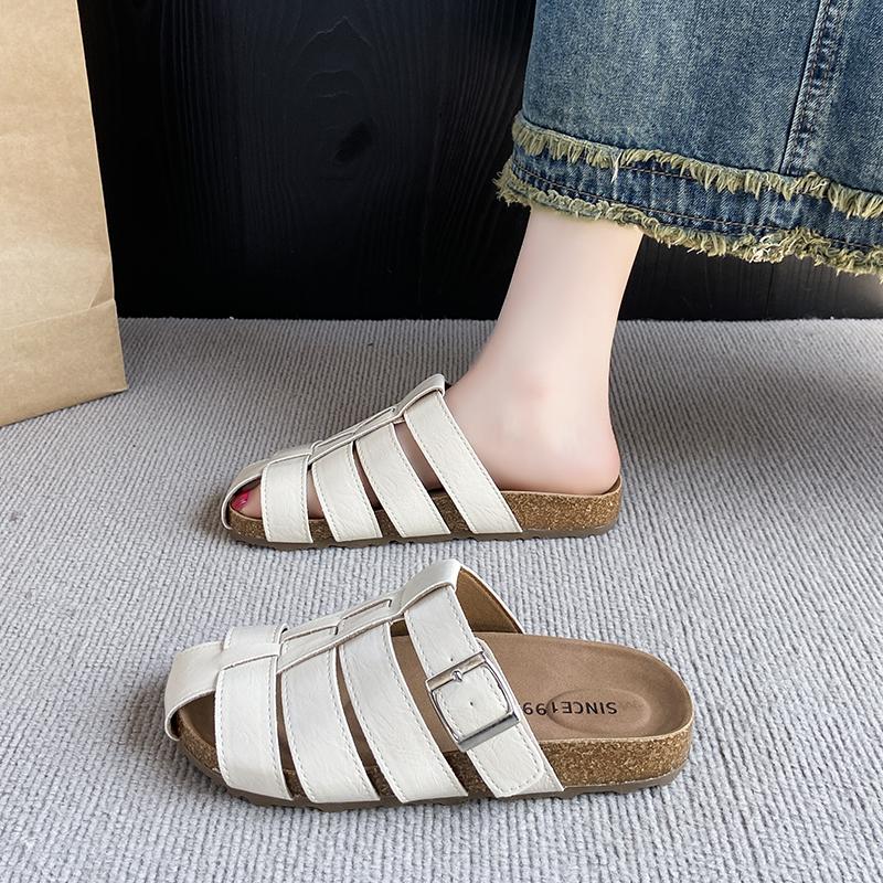 Офисные тапочки женские, летние, новые, с закрытым носком, черные, серебристые, женские полузакрытые повседневные сандалии, женская обувь Zapatos Mujer