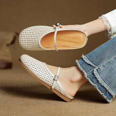 Летние женские шлепанцы баотоу повседневные однотонные на плоской подошве женские из натуральной кожи с мягкой подошвой из говяжьей кожи крутые шлепанцы новые с закрытой пяткой