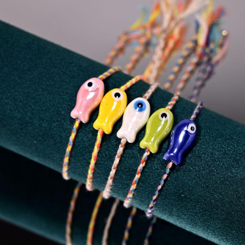 Bohemian Trendy Multicolored Pull-String Ceramic Fish Bracelet Jewelry Women For Wrist And Ankle