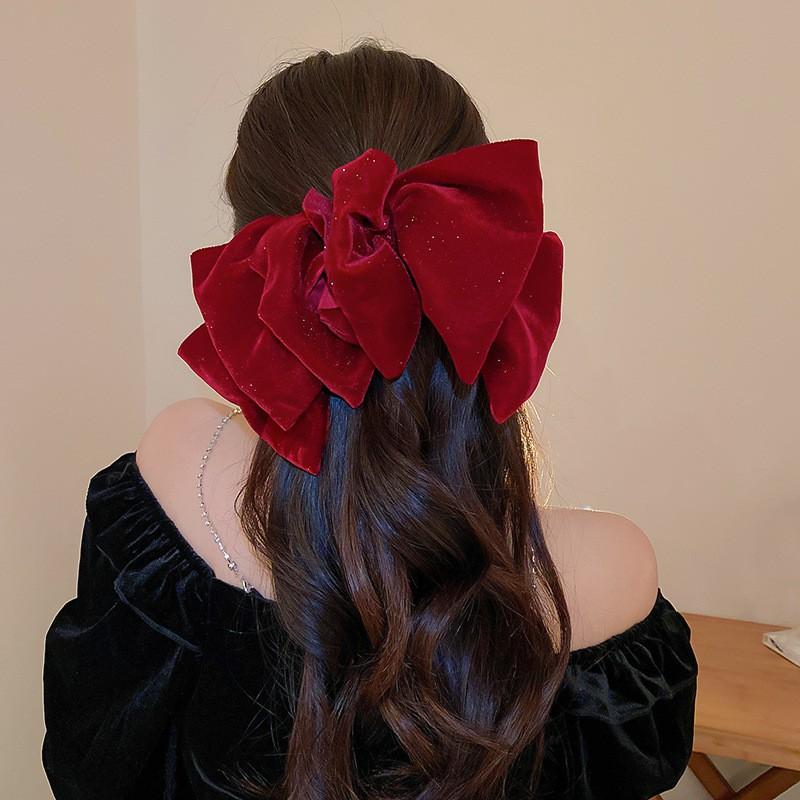 Oversized Velvet Bow Hair Clip Women 2025 Handmade Statement Accessory Back Of Head Fixed Clamp