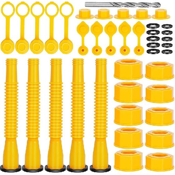 Godboy Gas Can Spout Replacement, Gas Can Nozzle, (5 Kit-Yellow) Flexible Pour Nozzle Suitable For Most 1/2/5/10 Gal Oil Cans, Fuel Can Spout