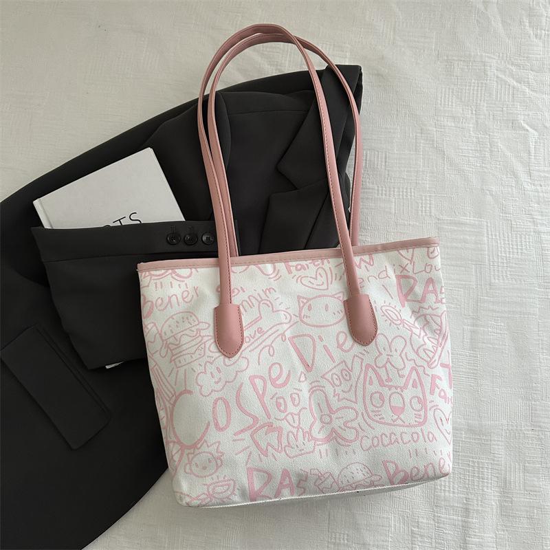 Сумка Летняя Женская 20255 Алфавит Граффити Сумка Через Плечо Сумка для Поездок на Работу Сумка-Тоут Большой Вместимости С Принтом