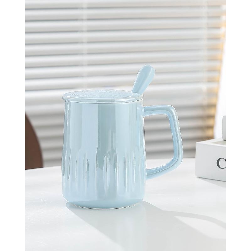 Pearlescent Glaze Mug Design Niche Ceramic Cup  Creative Cup for Girls  High Appearance Level  Couple Water Cup with Lid Household Use