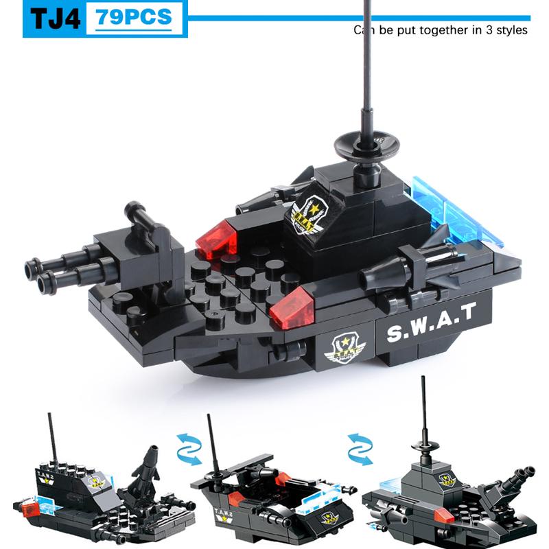 City Police Series Blocks 8 In 1 Vehicle Car Helicopter Police Station Building Blocks DIY Bricks