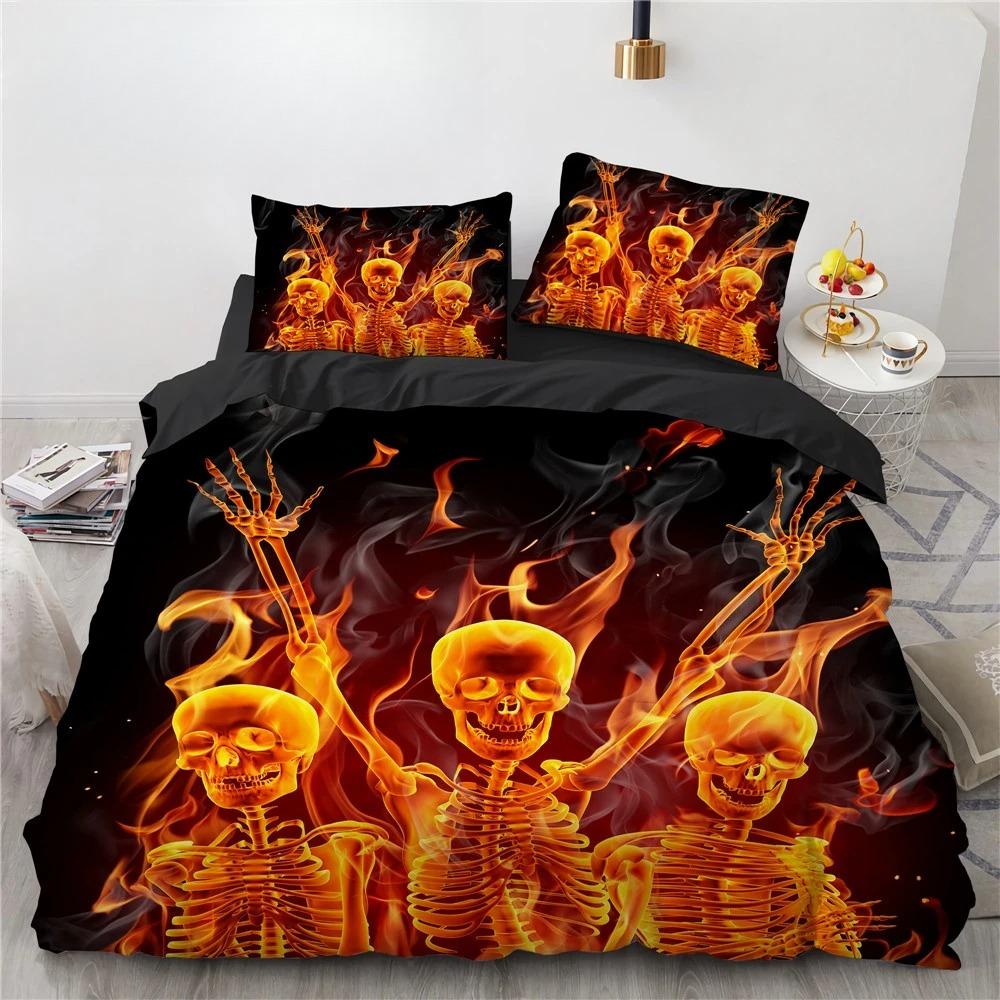 Комплект постельного белья Black Hat Skull Queen Size Хэллоуин Комплекты пододеяльников Современный стиль Спальный комплект постельного белья Чехол для одеяла Наволочки